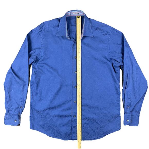 Bugatchi Uomo Button Down Shirt Mens XL Blue Paisley Luxury Office Datenight - Picture 7 of 12